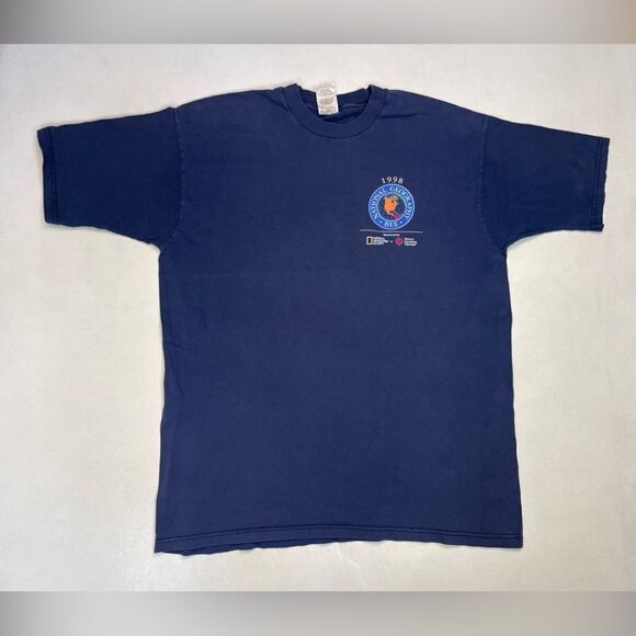 VINTAGE National Geography Bee 1998 Graphic T-shirt Men XL Blue 90s - Picture 1 of 5